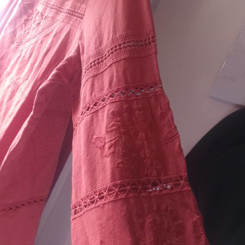 Sundance Burnt Orange Eden Tunic Top, Lace Detailing - Picture 3 of 6